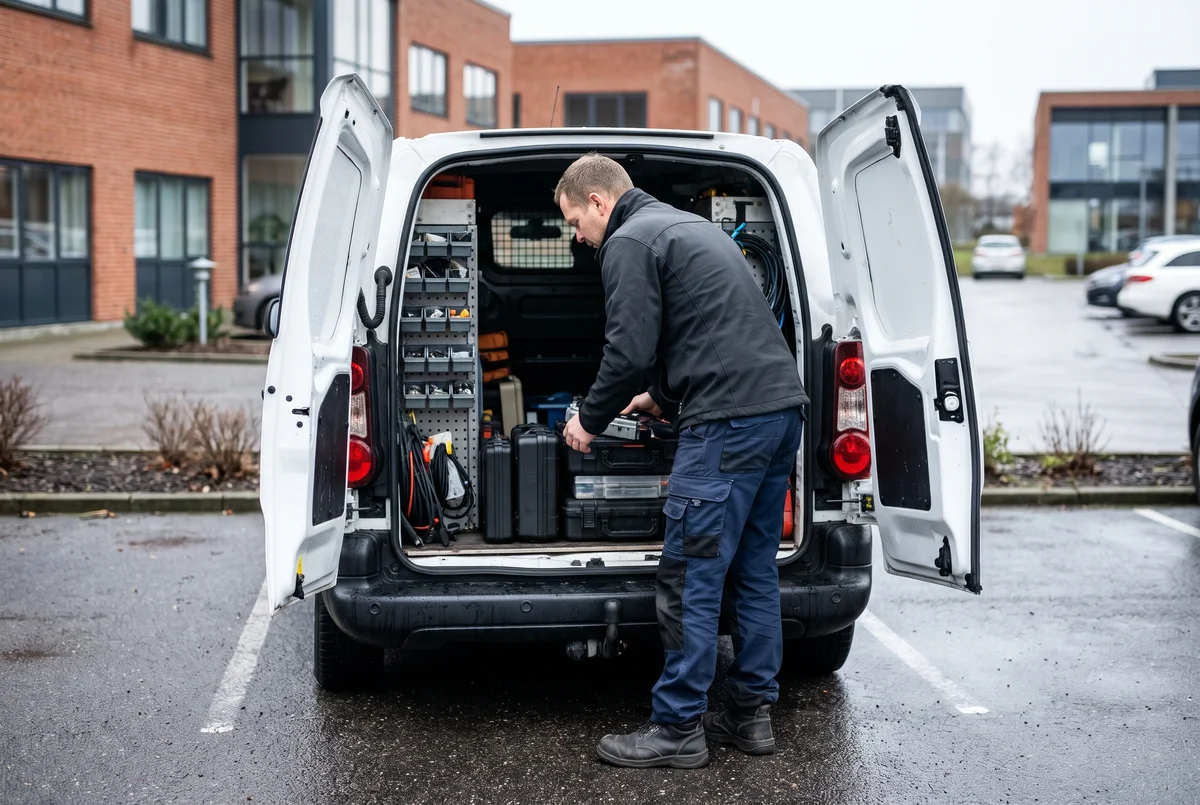 Udkørende medarbejder registrerer kørsel mellem to arbejdssteder på mobilen
