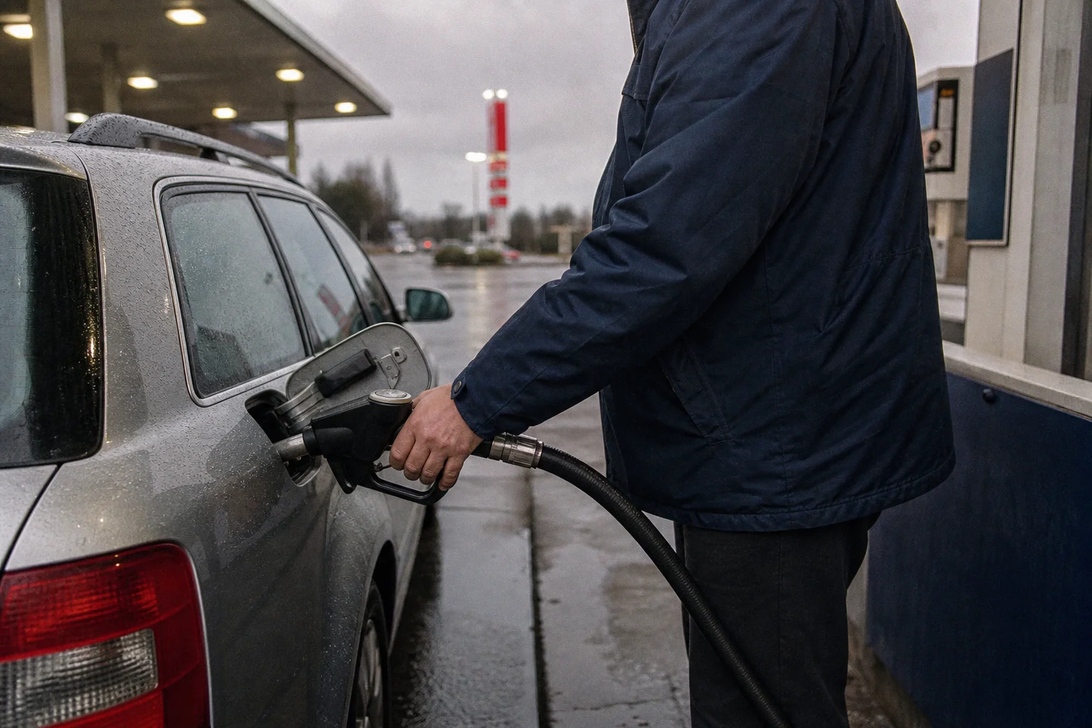 Person der tanker benzin på en bil